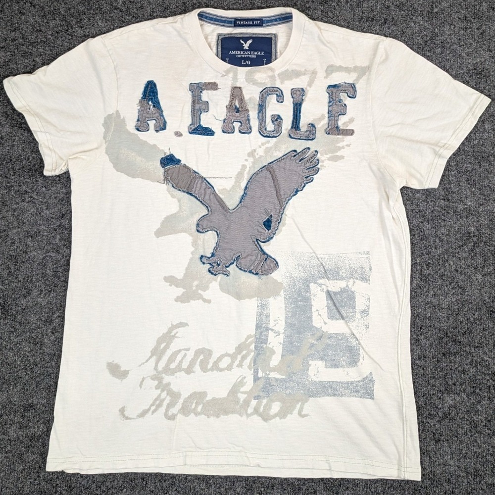 American Eagle Outfitters Mens Large Vintage Fit Graphic Eagle T-Shirt Cream